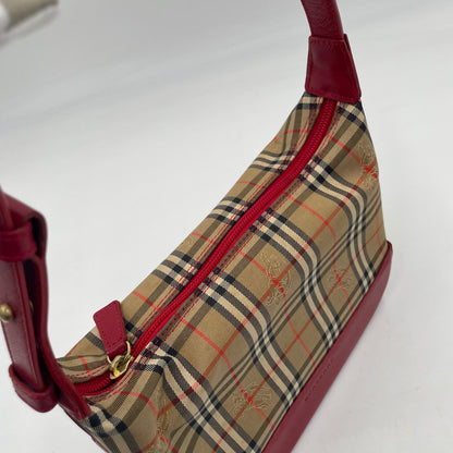 BURBERRY Nova Check Mini Shoulder Bag Red Leather Trim
