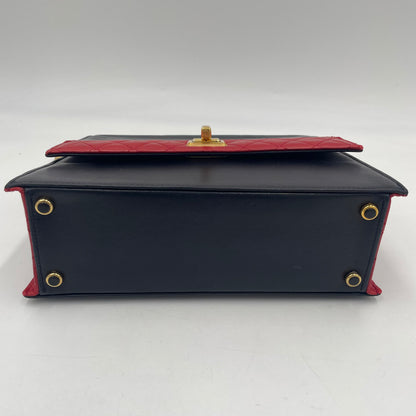 CHANEL Bicolor Quilted Chain Shoulder Bag Navy × Red