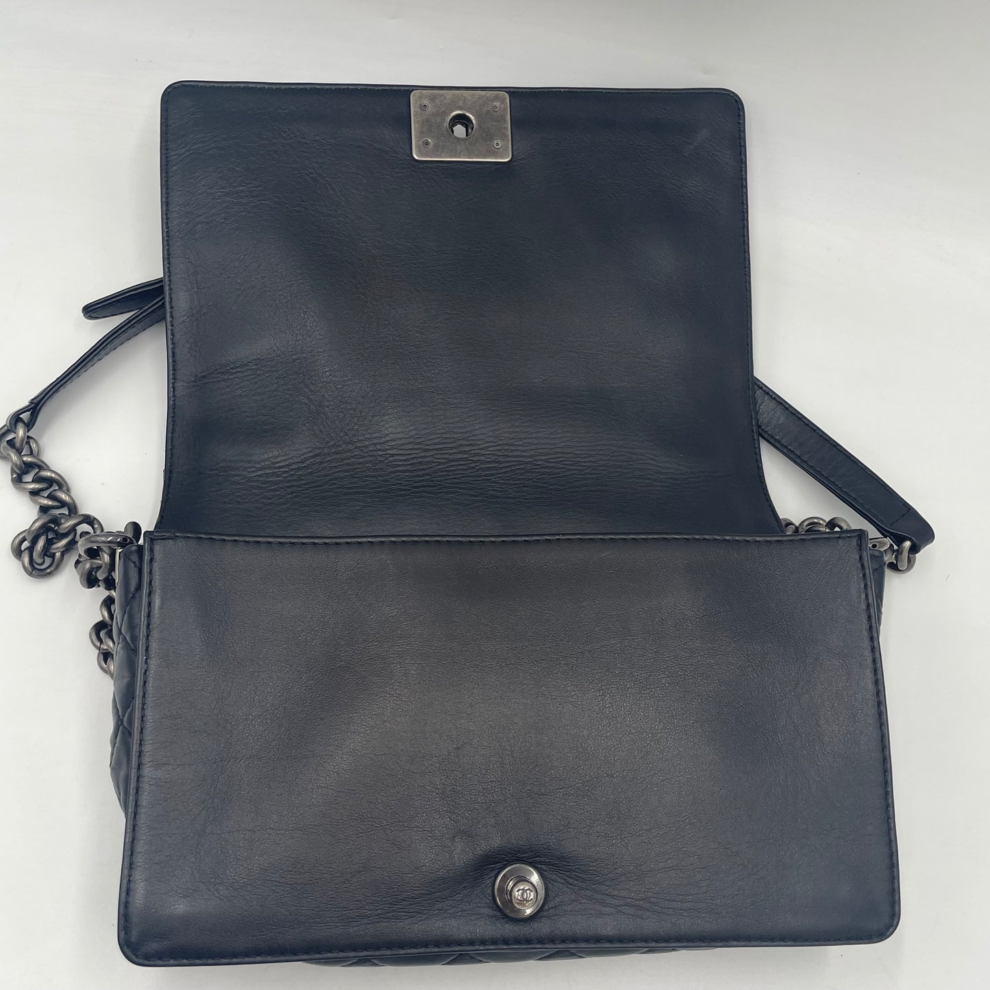 CHANEL Boy Chanel Lambskin Chain Shoulder Bag Black with Gunmetal