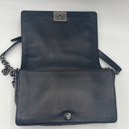 CHANEL Boy Chanel Lambskin Chain Shoulder Bag Black with Gunmetal