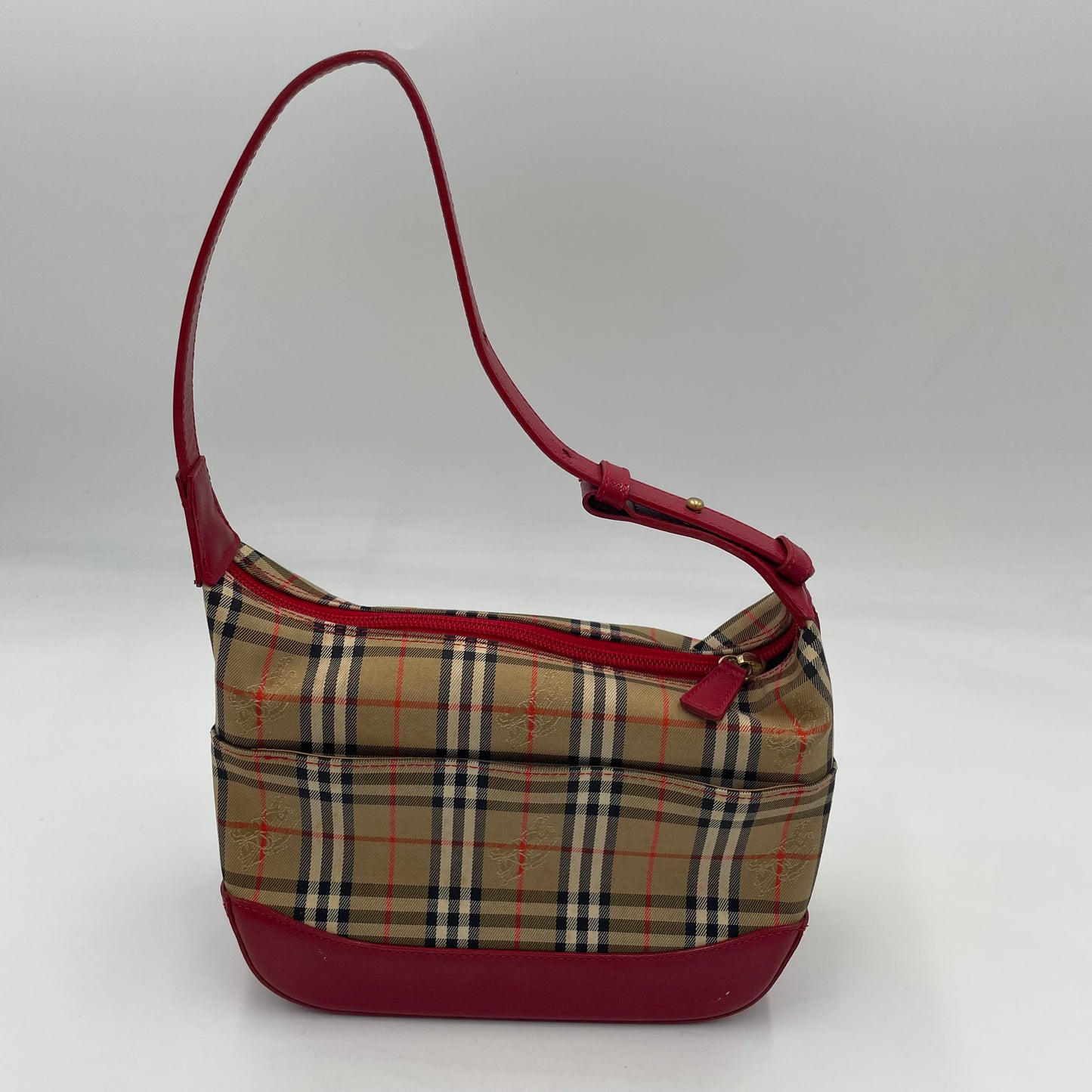 BURBERRY Nova Check Mini Shoulder Bag Red Leather Trim