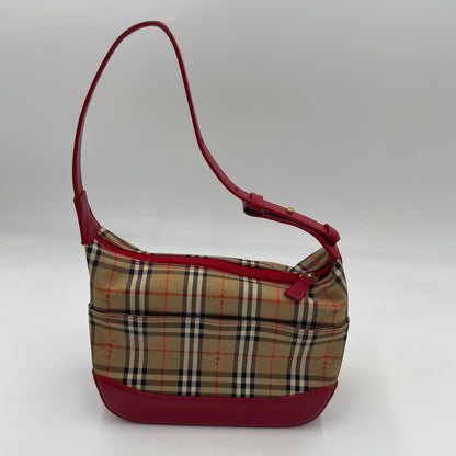 BURBERRY Nova Check Mini Shoulder Bag Red Leather Trim