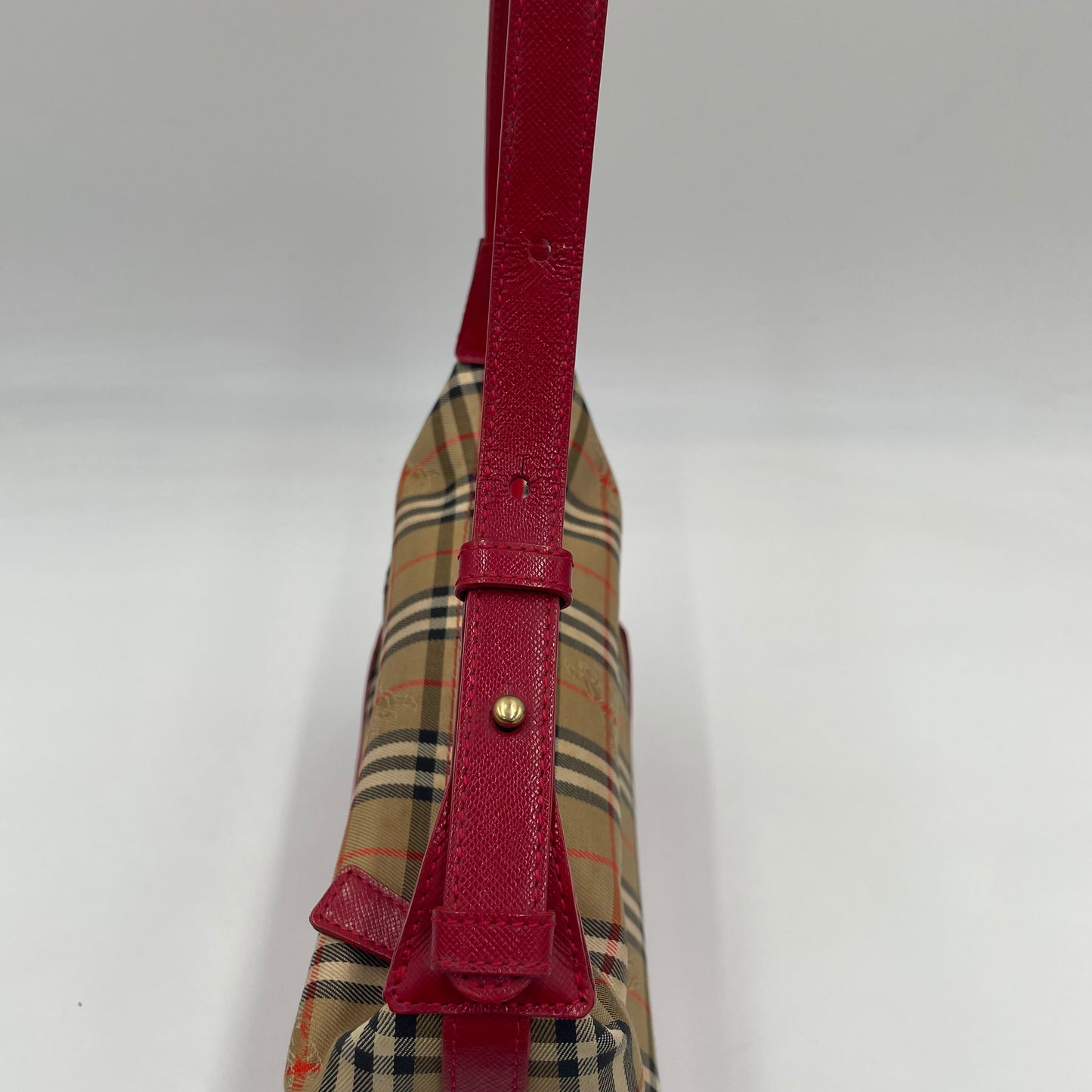 BURBERRY Nova Check Mini Shoulder Bag Red Leather Trim