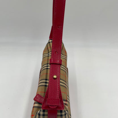 BURBERRY Nova Check Mini Shoulder Bag Red Leather Trim