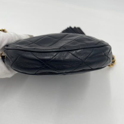 CHANEL Vintage Quilted Lambskin Round Tassel Chain Crossbody Bag Black