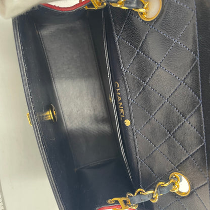 CHANEL Bicolor Quilted Chain Shoulder Bag Navy × Red