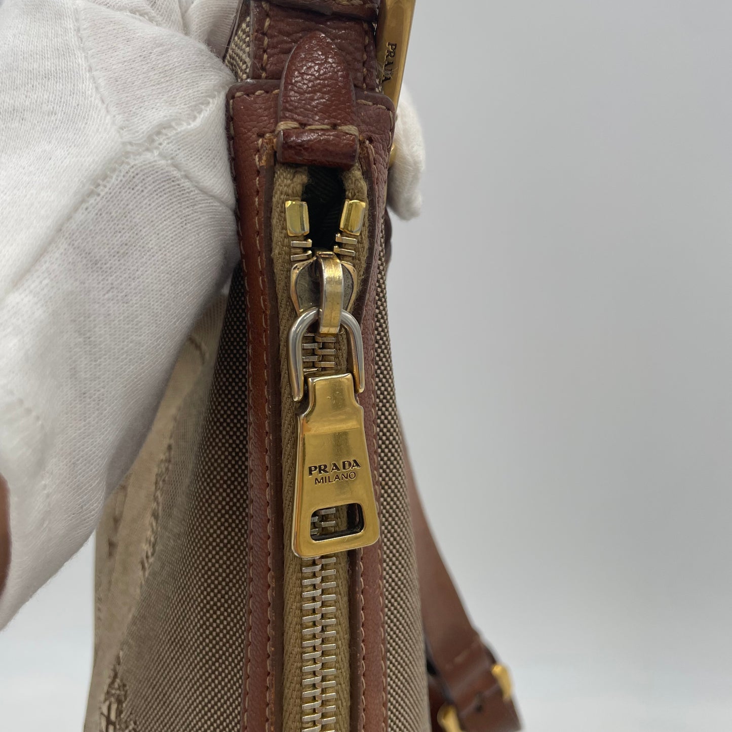 PRADA Jacquard Logo Canvas Crossbody Bag