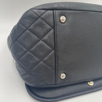 CHANEL CC Logo Lambskin Chain Shoulder Bag Black with Silver