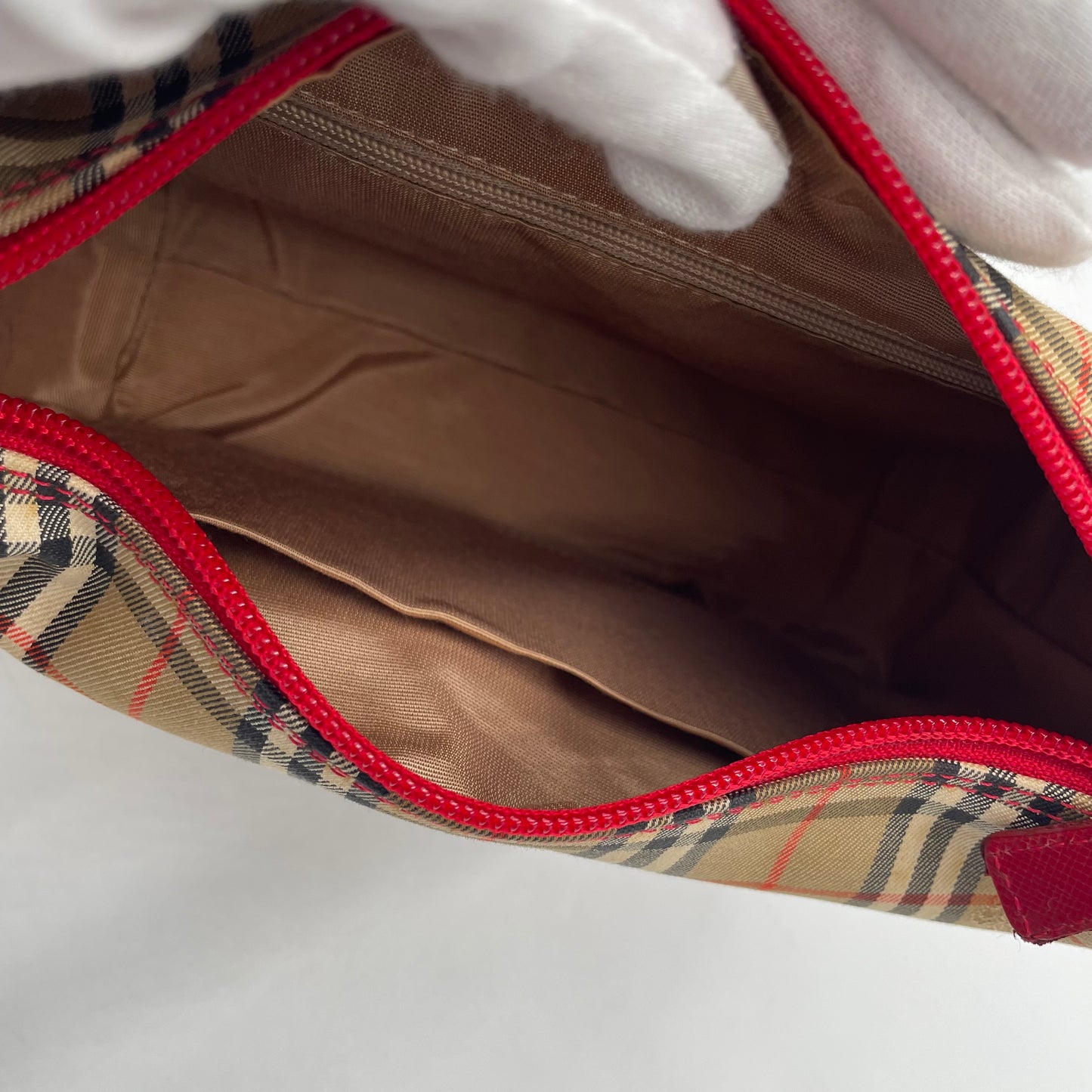 BURBERRY Nova Check Mini Shoulder Bag Red Leather Trim