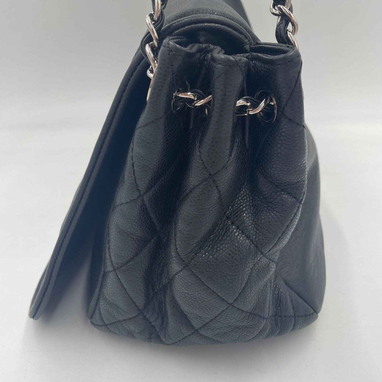 CHANEL CC Logo Lambskin Chain Shoulder Bag Black with Silver