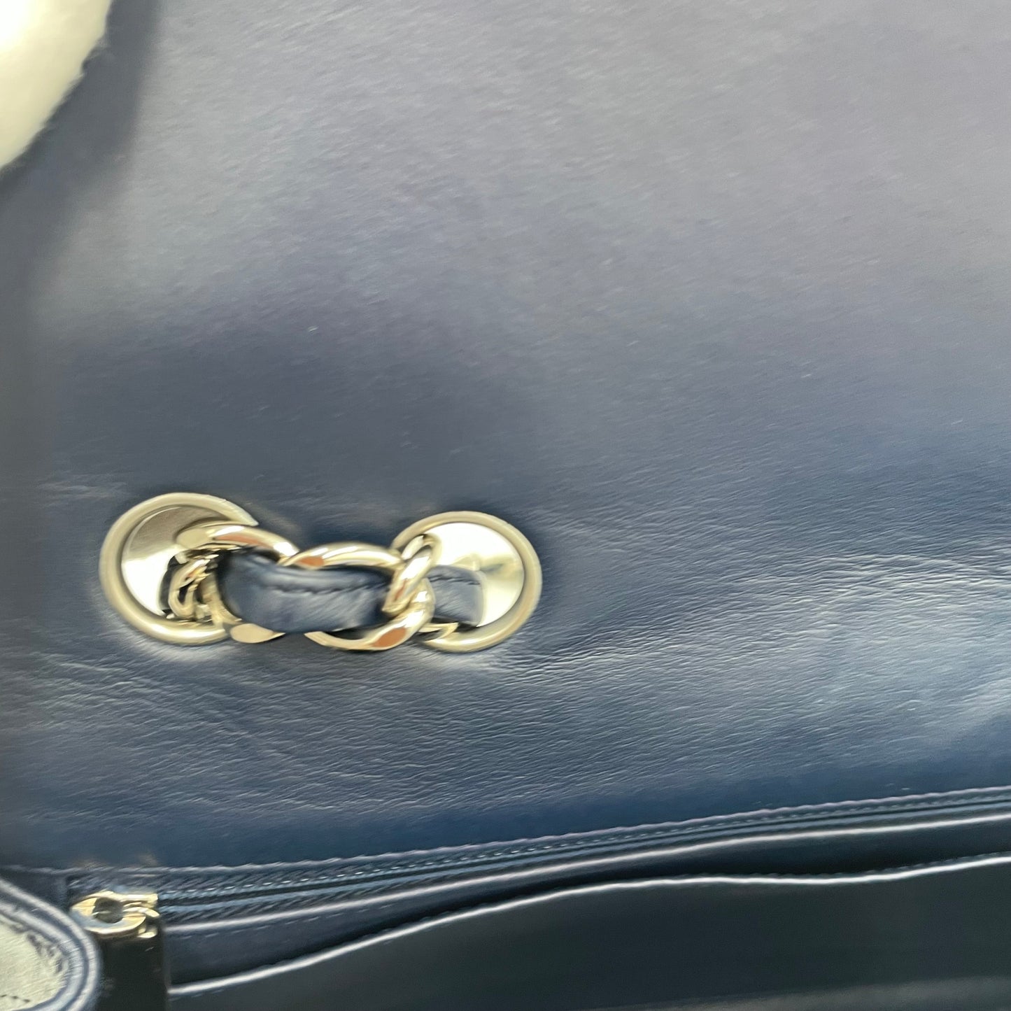 CHANEL Navy Blue Lambskin Single Flap Bag with Silver Hardware
