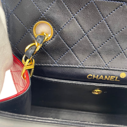 CHANEL Bicolor Quilted Chain Shoulder Bag Navy × Red