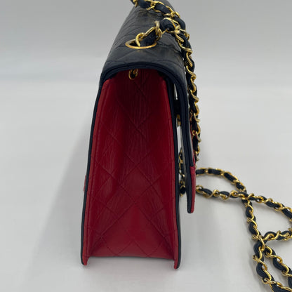 CHANEL Bicolor Quilted Chain Shoulder Bag Navy × Red