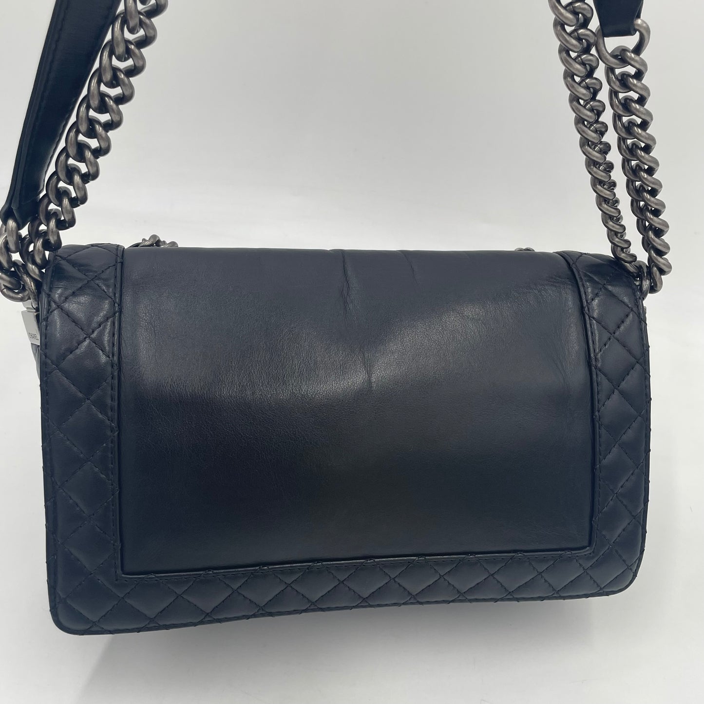 CHANEL Boy Chanel Lambskin Chain Shoulder Bag Black with Gunmetal