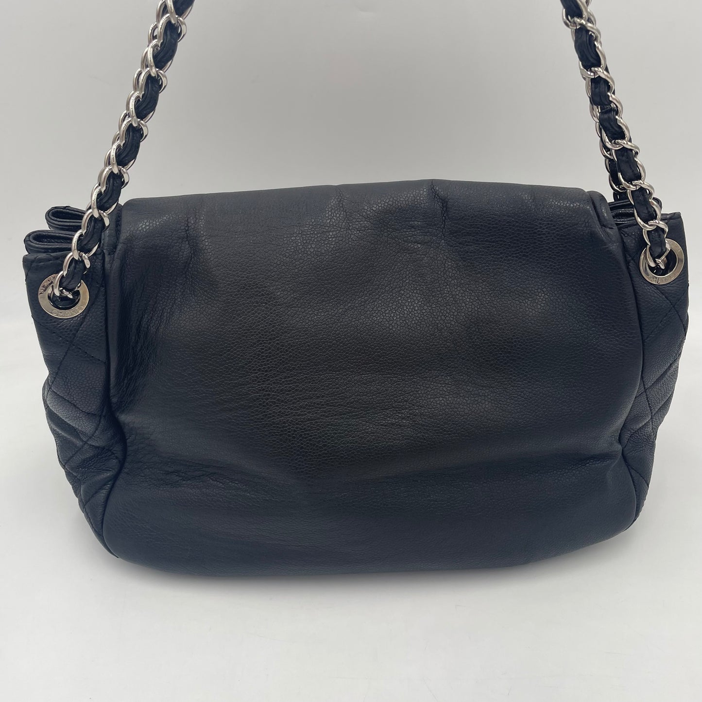 CHANEL CC Logo Lambskin Chain Shoulder Bag Black with Silver