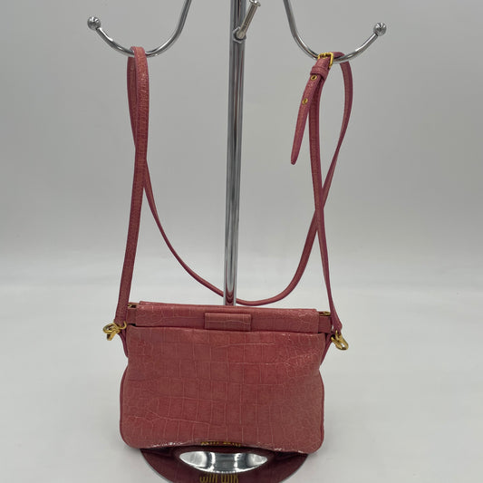 MIU MIU Croc-Embossed Leather Shoulder Bag Pink