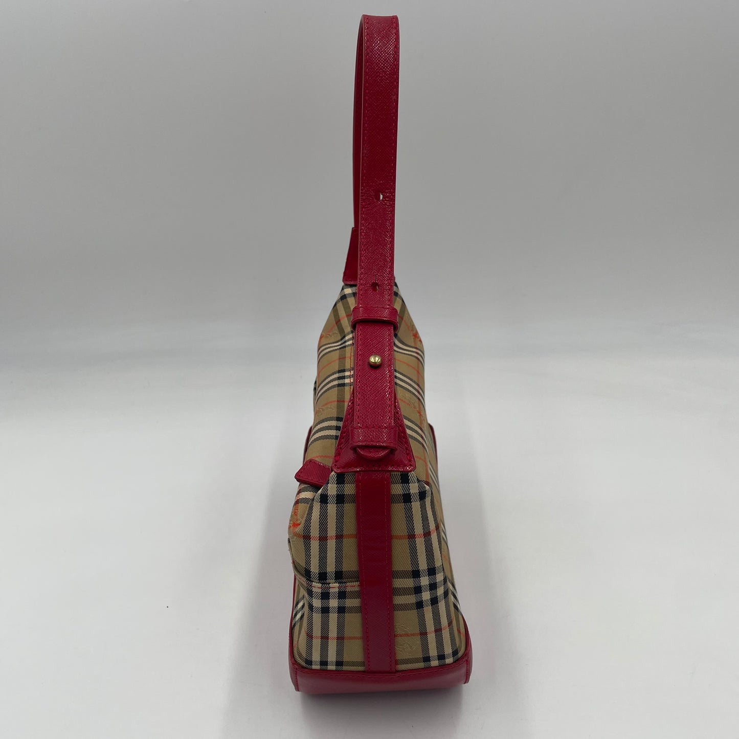 BURBERRY Nova Check Mini Shoulder Bag Red Leather Trim