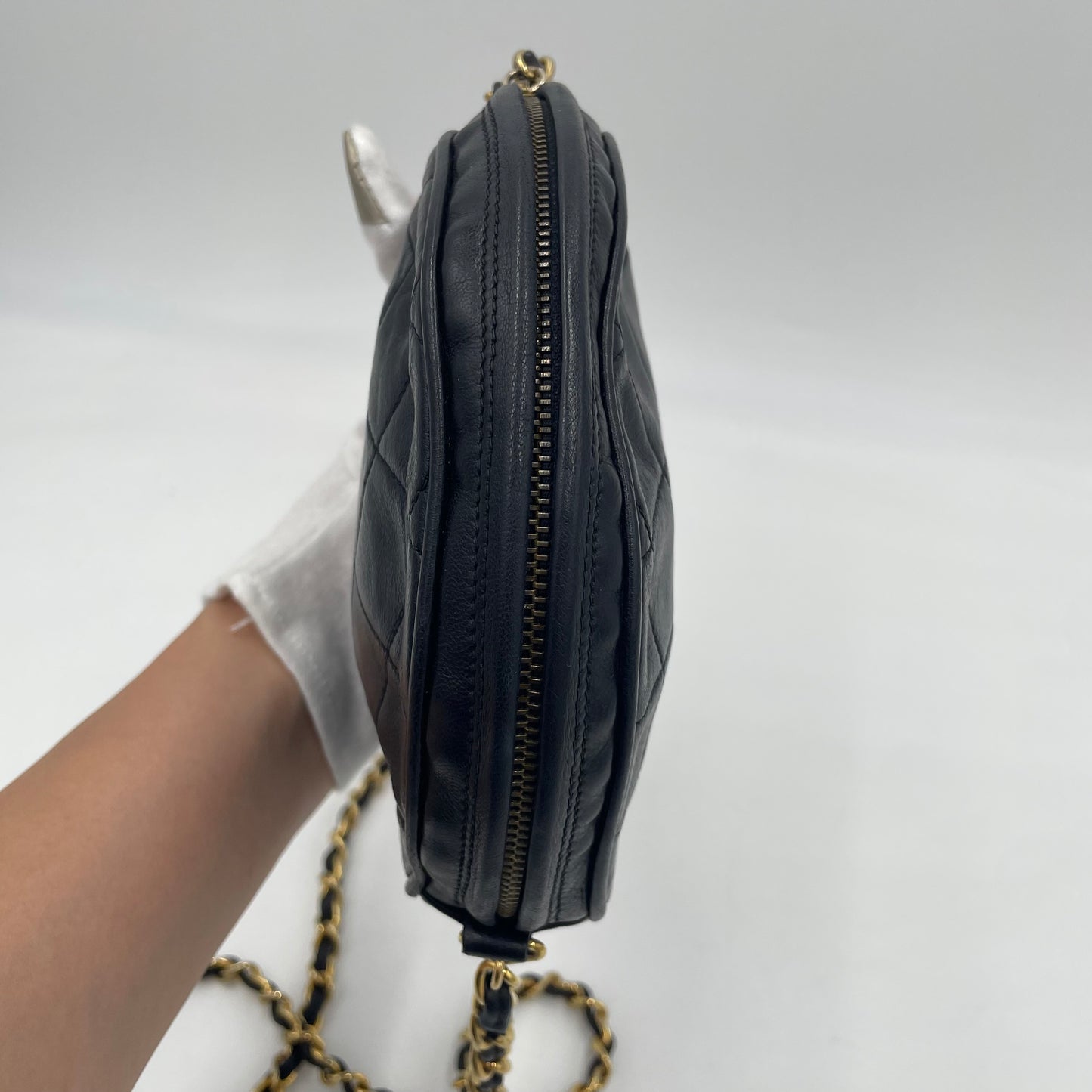 CHANEL Vintage Quilted Lambskin Round Tassel Chain Crossbody Bag Black