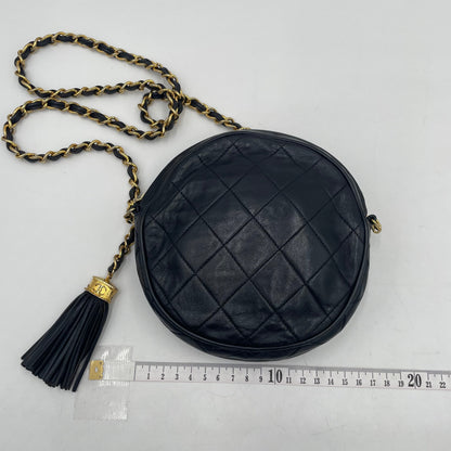 CHANEL Vintage Quilted Lambskin Round Tassel Chain Crossbody Bag Black