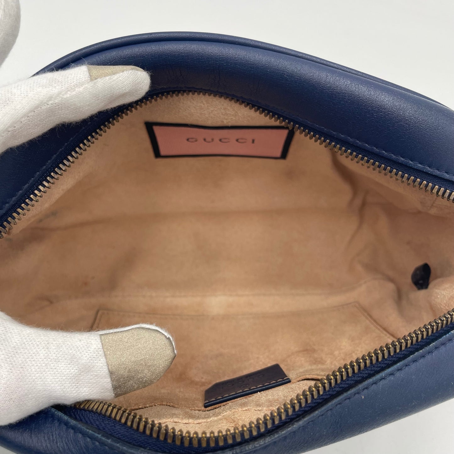 GUCCI GG Marmont Graffiti Print Camera Bag Blue Leather