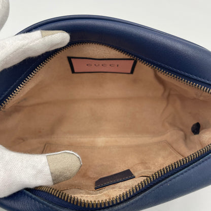 GUCCI GG Marmont Graffiti Print Camera Bag Blue Leather