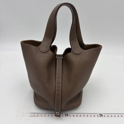 HERMES Picotin Lock PM 18 Brown Taurillon Clemence Silver Hardware