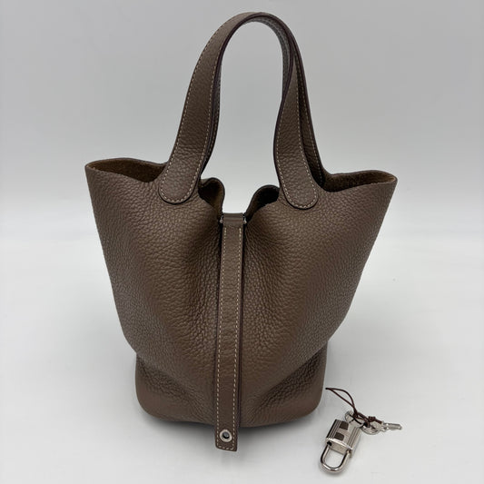 HERMES Picotin Lock PM 18 Brown Taurillon Clemence Silver Hardware