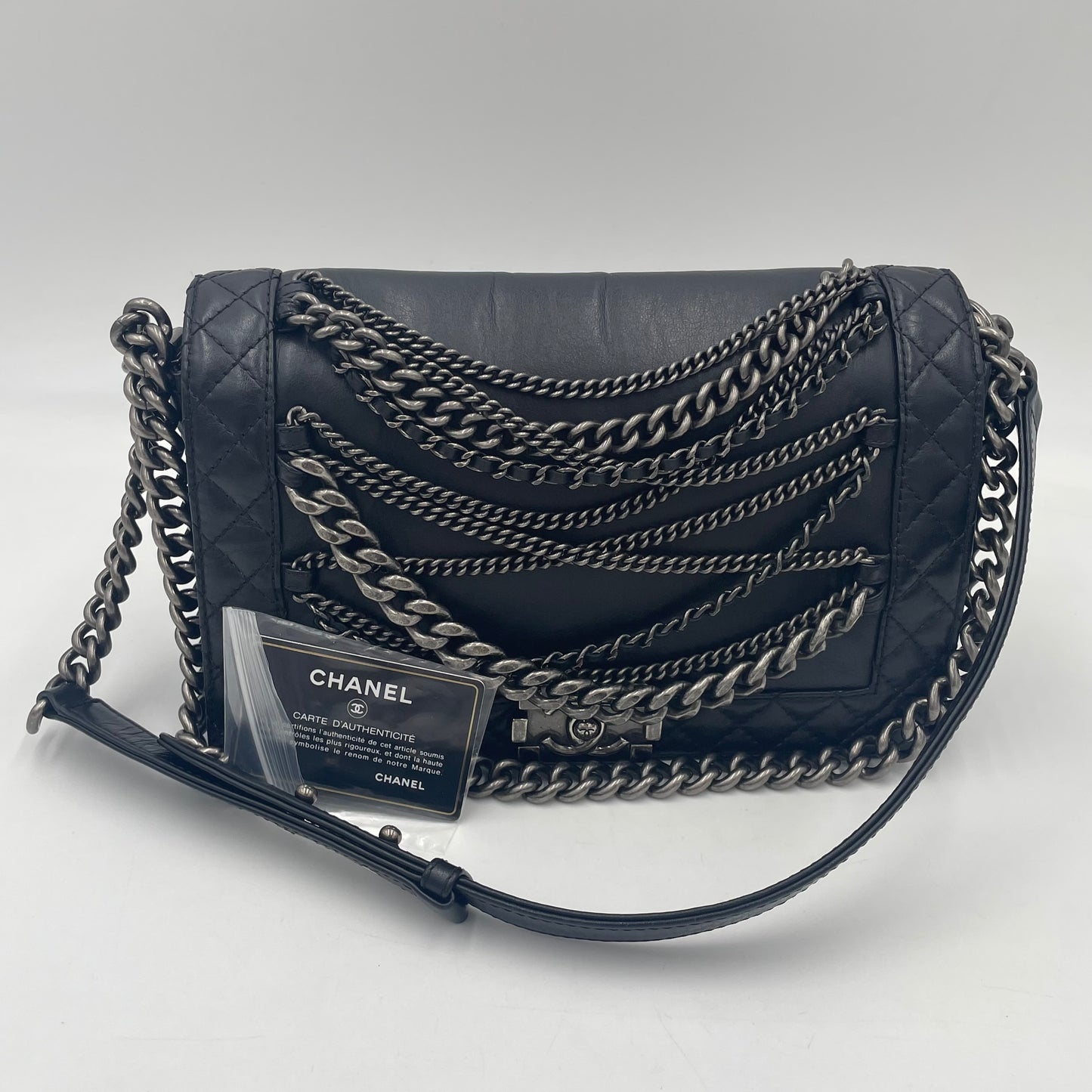 CHANEL Boy Chanel Lambskin Chain Shoulder Bag Black with Gunmetal
