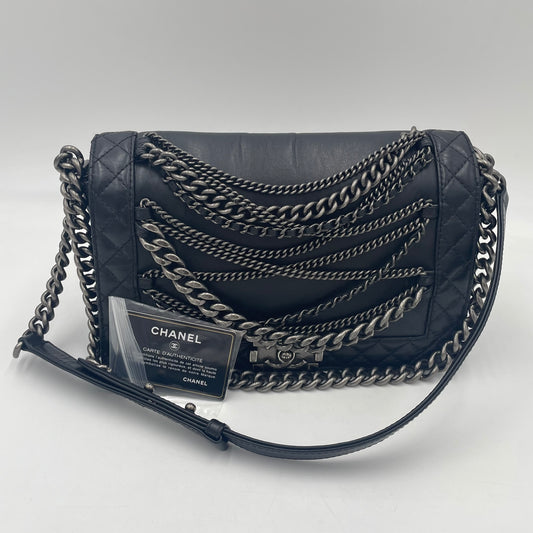 CHANEL Boy Chanel Lambskin Chain Shoulder Bag Black with Gunmetal