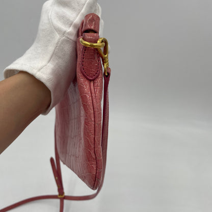 MIU MIU Croc-Embossed Leather Shoulder Bag Pink