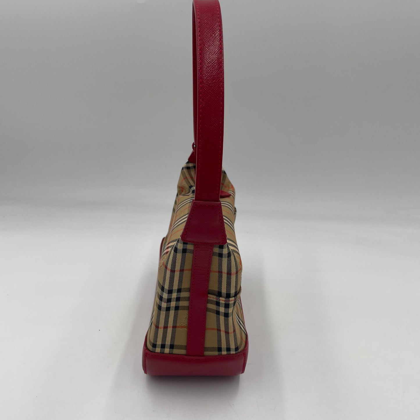 BURBERRY Nova Check Mini Shoulder Bag Red Leather Trim