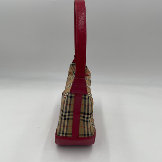 BURBERRY Nova Check Mini Shoulder Bag Red Leather Trim