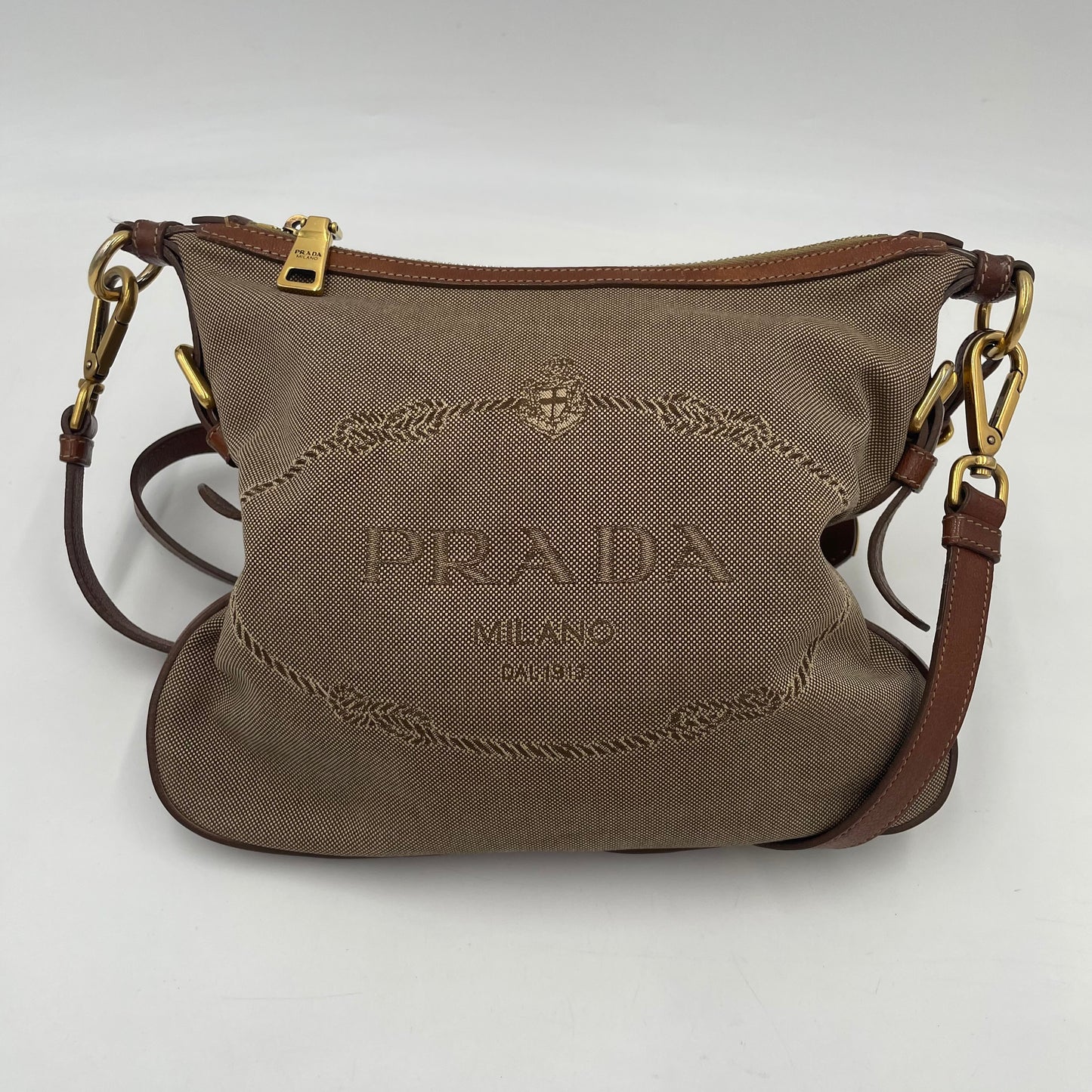 PRADA Jacquard Logo Canvas Crossbody Bag