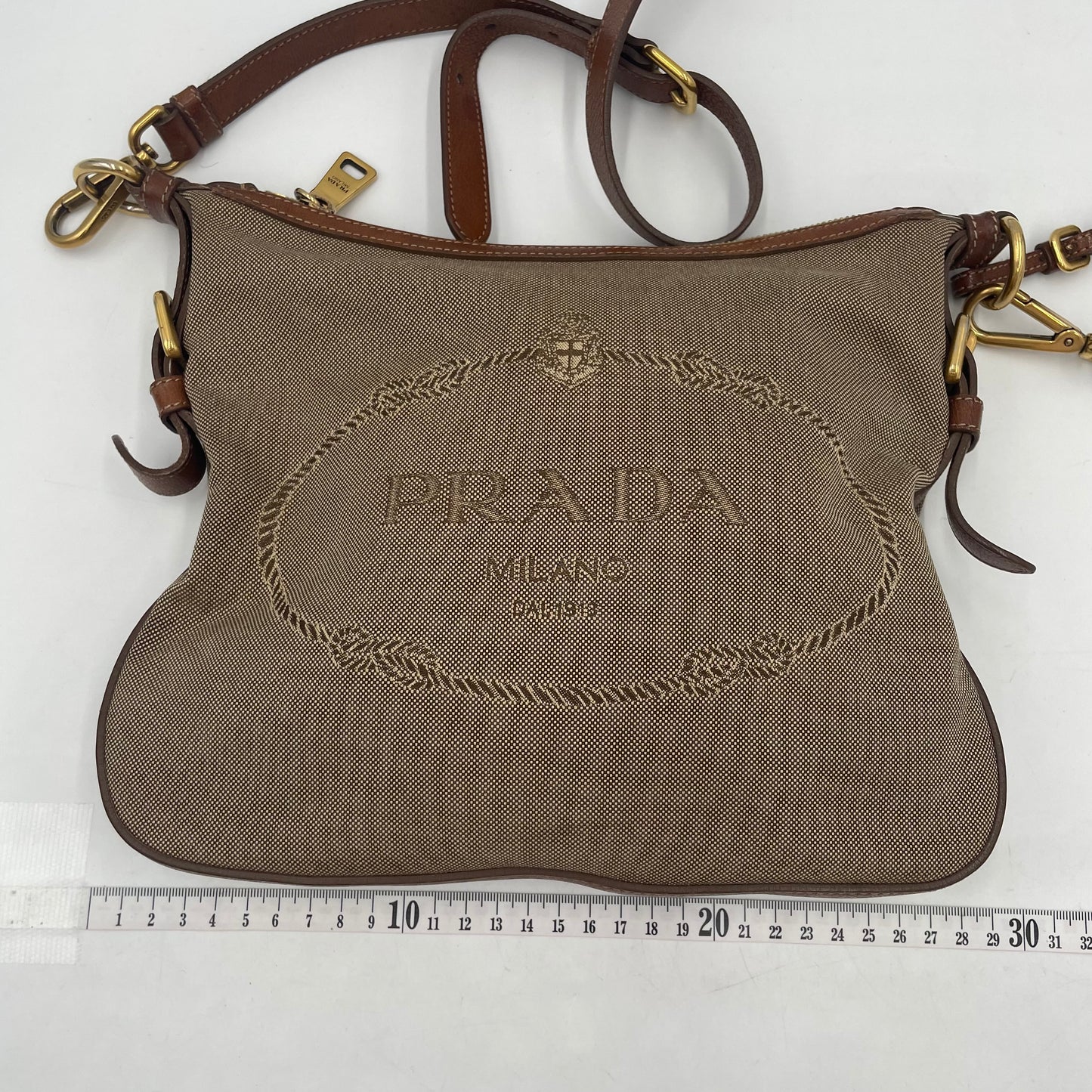 PRADA Jacquard Logo Canvas Crossbody Bag
