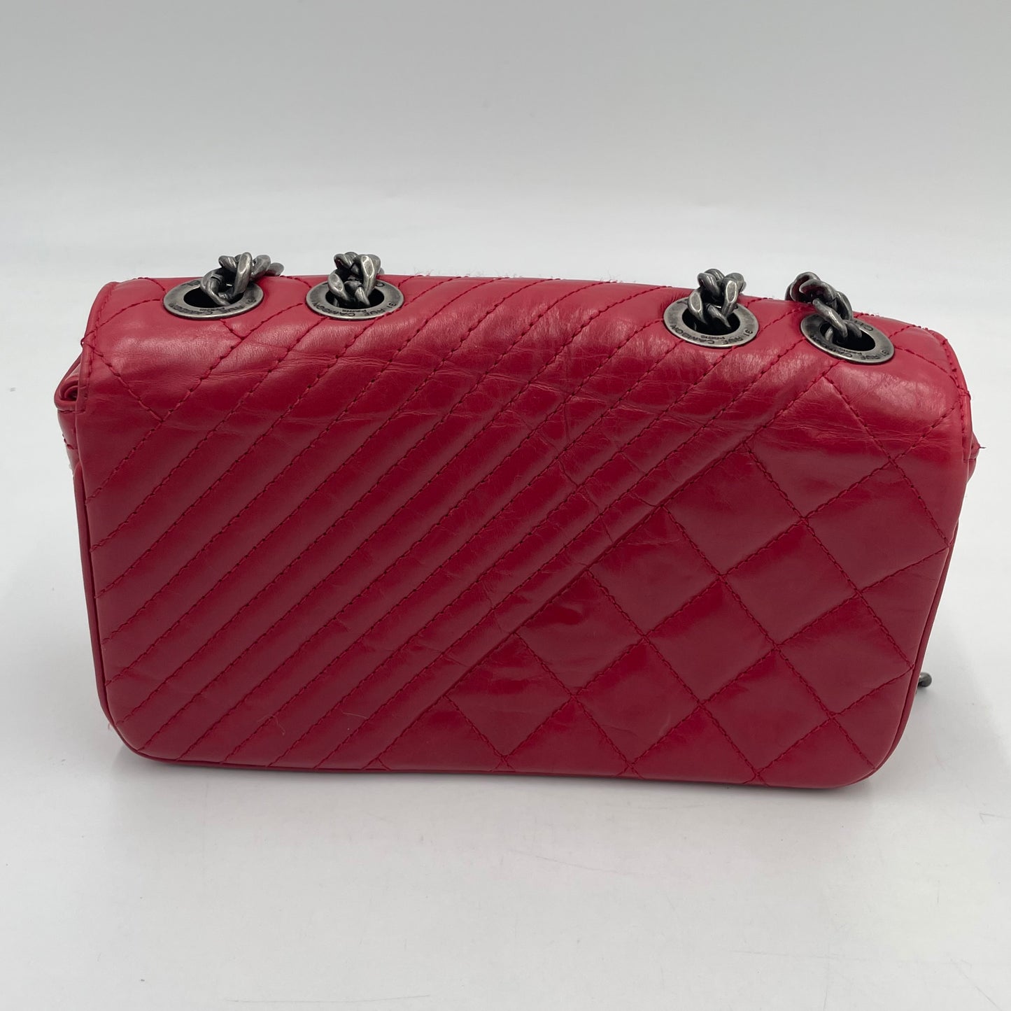 CHANEL Quilted Lambskin Flap Shoulder Bag – Red / Mixed Pattern (Chevron & Diamond)