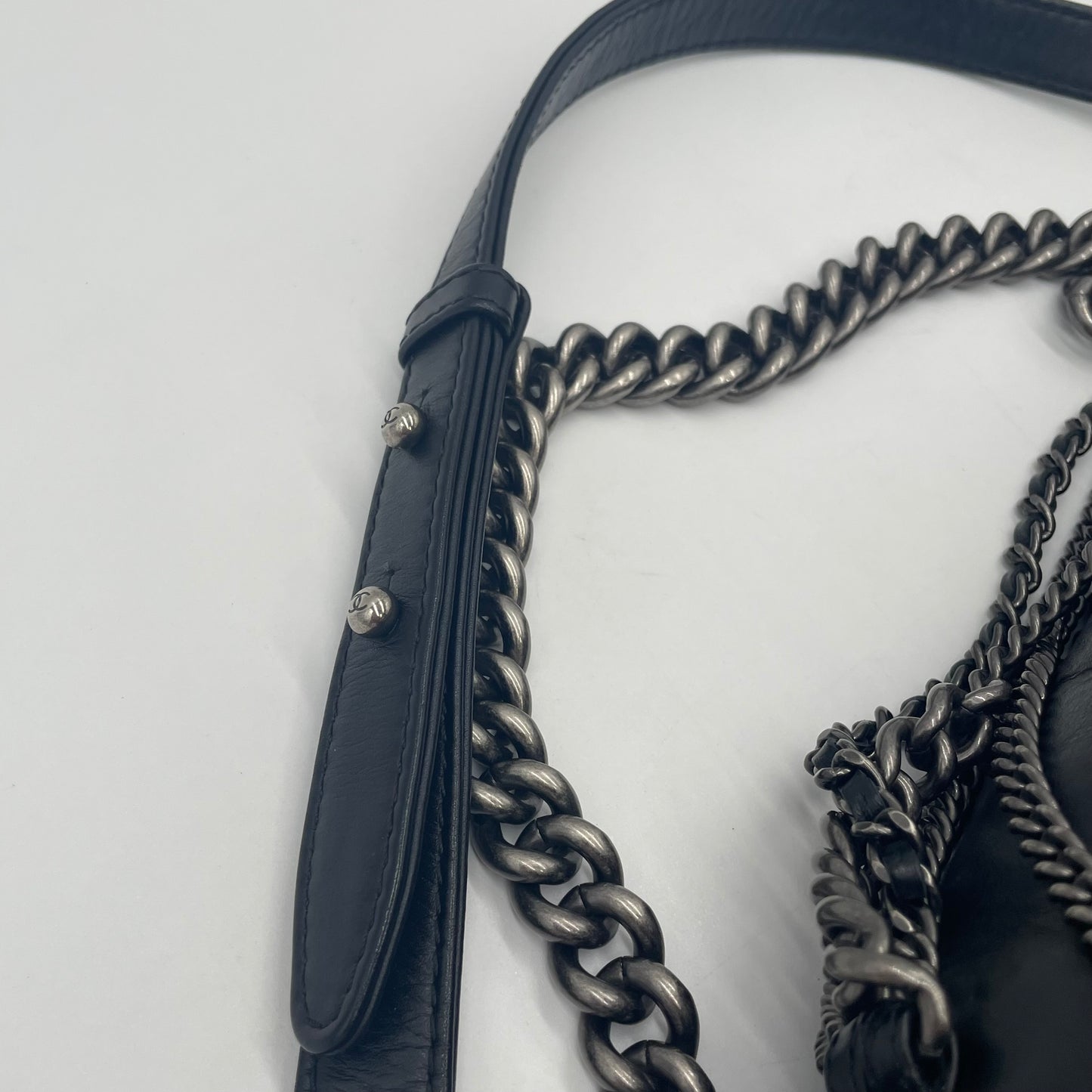 CHANEL Boy Chanel Lambskin Chain Shoulder Bag Black with Gunmetal