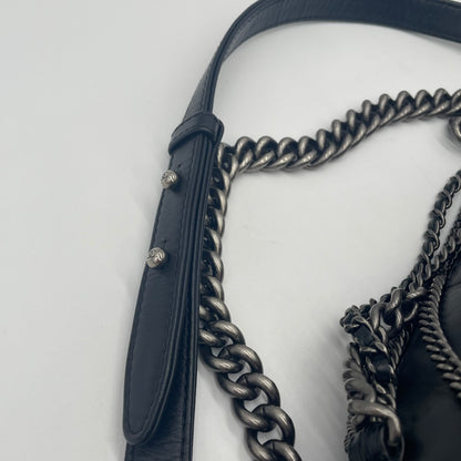 CHANEL Boy Chanel Lambskin Chain Shoulder Bag Black with Gunmetal