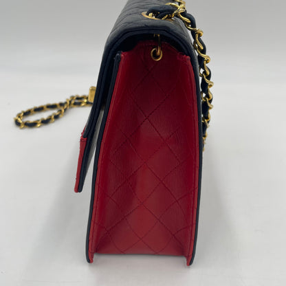 CHANEL Bicolor Quilted Chain Shoulder Bag Navy × Red