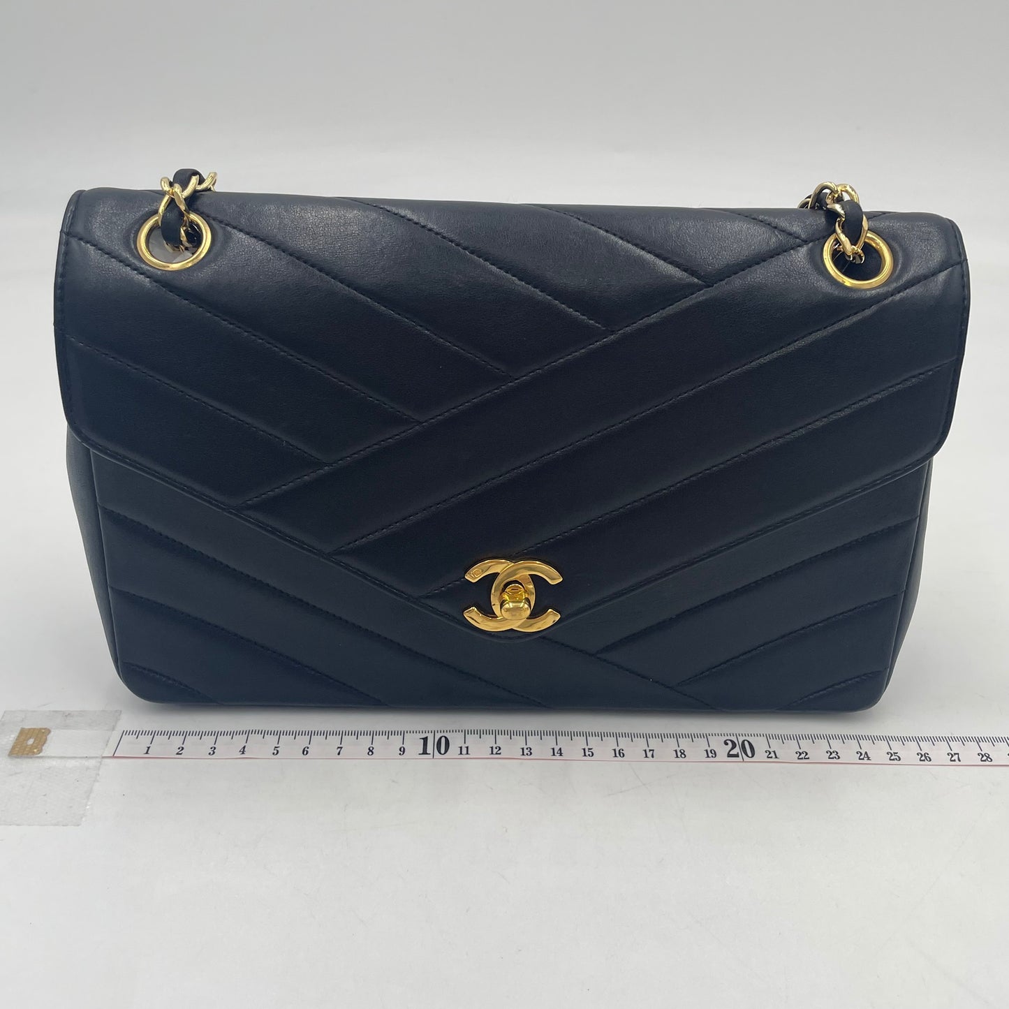 CHANEL V-Stitch Lambskin Flap Chain Shoulder Bag  with Gold Hardware