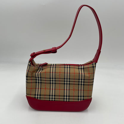 BURBERRY Nova Check Mini Shoulder Bag Red Leather Trim