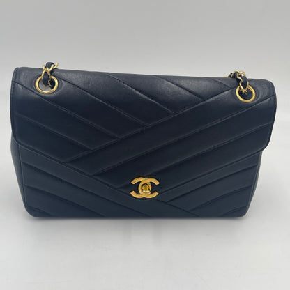 CHANEL V-Stitch Lambskin Flap Chain Shoulder Bag  with Gold Hardware