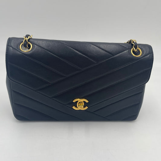 CHANEL V-Stitch Lambskin Flap Chain Shoulder Bag  with Gold Hardware
