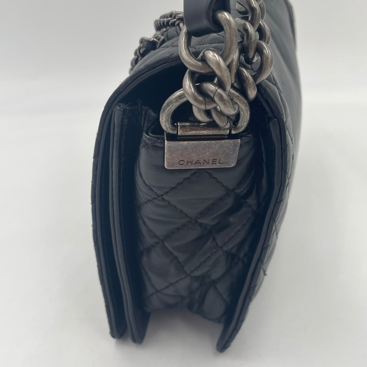 CHANEL Boy Chanel Lambskin Chain Shoulder Bag Black with Gunmetal