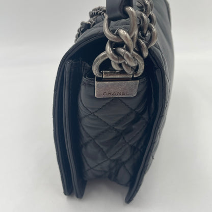 CHANEL Boy Chanel Lambskin Chain Shoulder Bag Black with Gunmetal