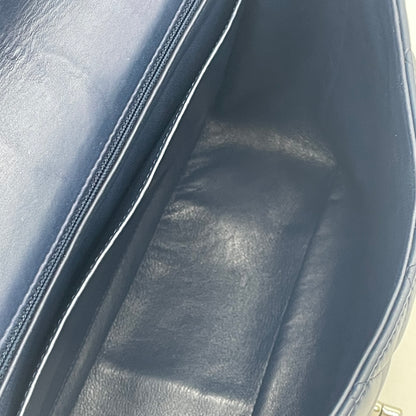 CHANEL Navy Blue Lambskin Single Flap Bag with Silver Hardware