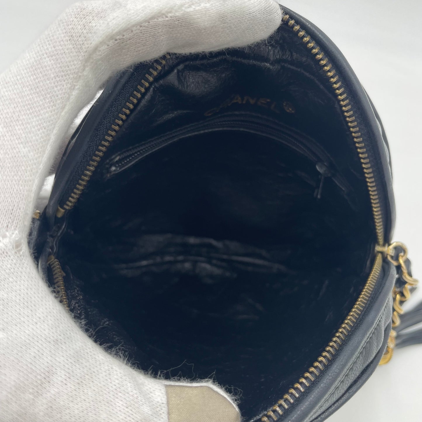 CHANEL Vintage Quilted Lambskin Round Tassel Chain Crossbody Bag Black