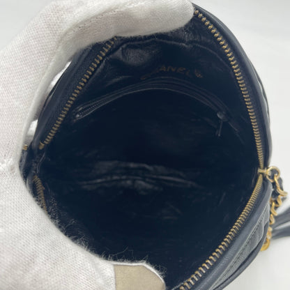 CHANEL Vintage Quilted Lambskin Round Tassel Chain Crossbody Bag Black