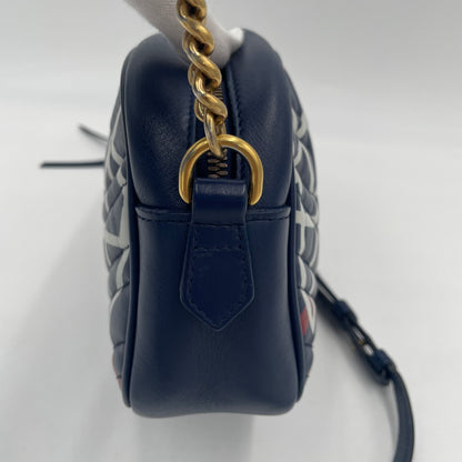 GUCCI GG Marmont Graffiti Print Camera Bag Blue Leather