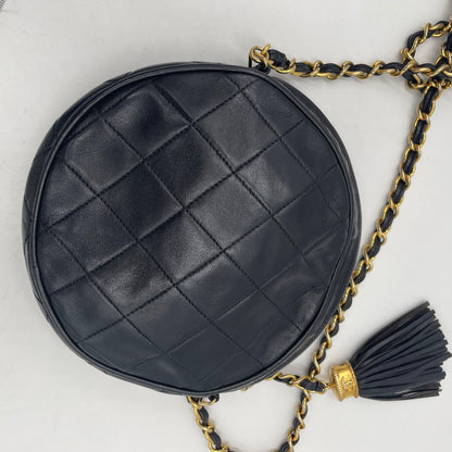 CHANEL Vintage Quilted Lambskin Round Tassel Chain Crossbody Bag Black