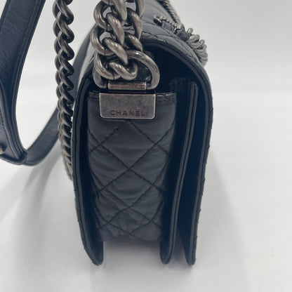 CHANEL Boy Chanel Lambskin Chain Shoulder Bag Black with Gunmetal